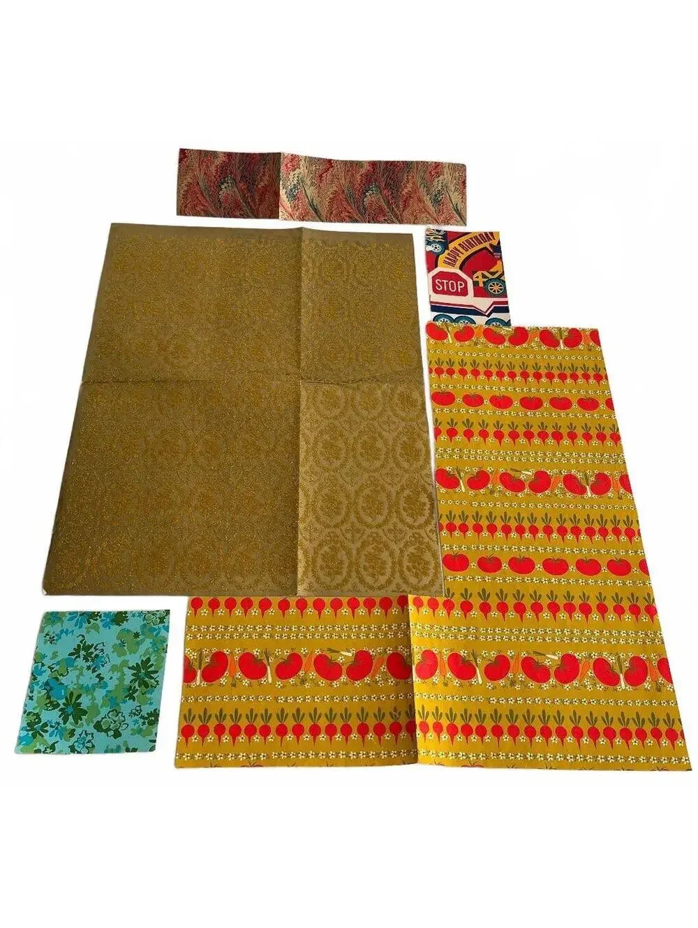 Vintage Birthday, Floral, Kids Wrapping Paper lot with velvet, metallic accents